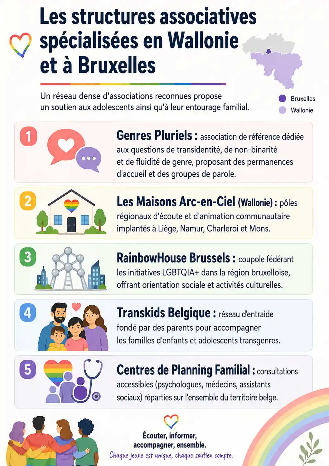 Ressources et structures associatives d'aide aux jeunes LGBTQIA+ en Wallonie et à Bruxelles