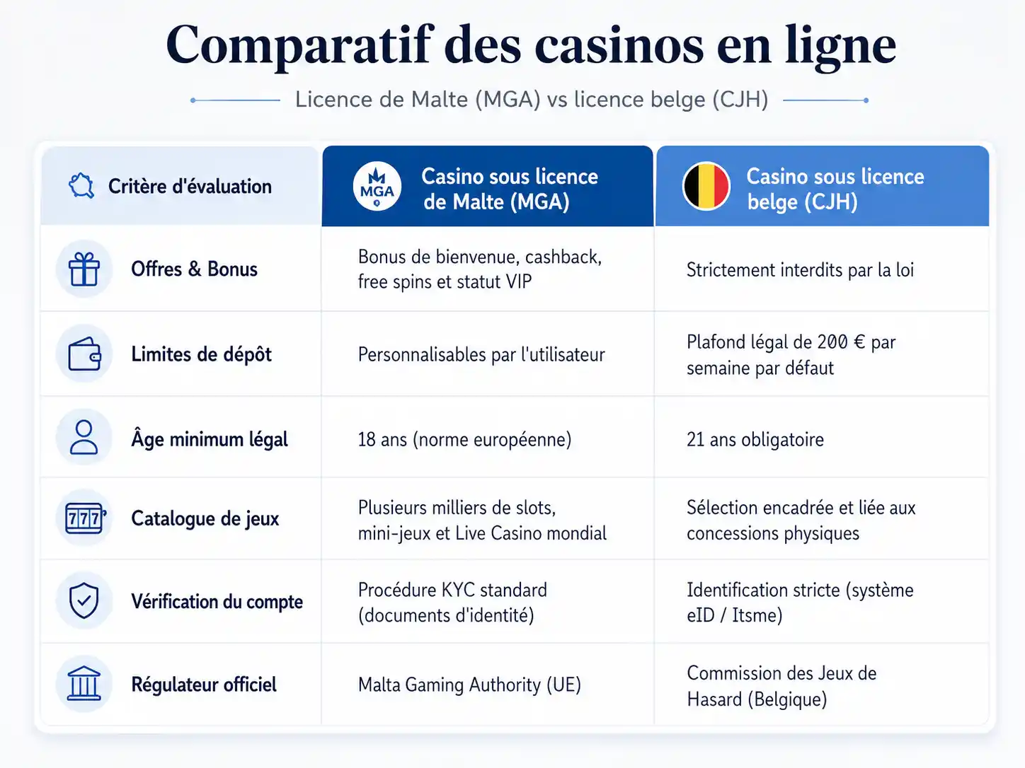 Comparatif : Casino sous licence MGA vs Casino régulé CJH